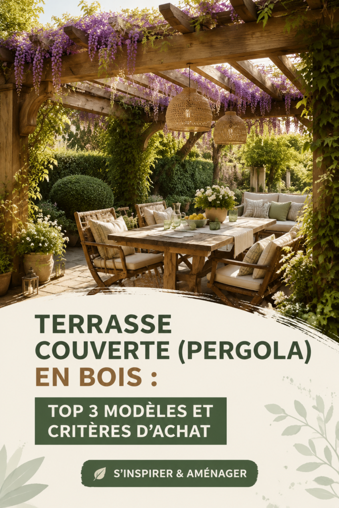 Pergola en bois élégante dans un jardin verdoyant.