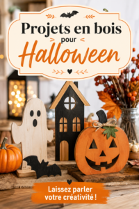 Décorations en bois d'Halloween avec des touches bohèmes dans un intérieur chaleureux.