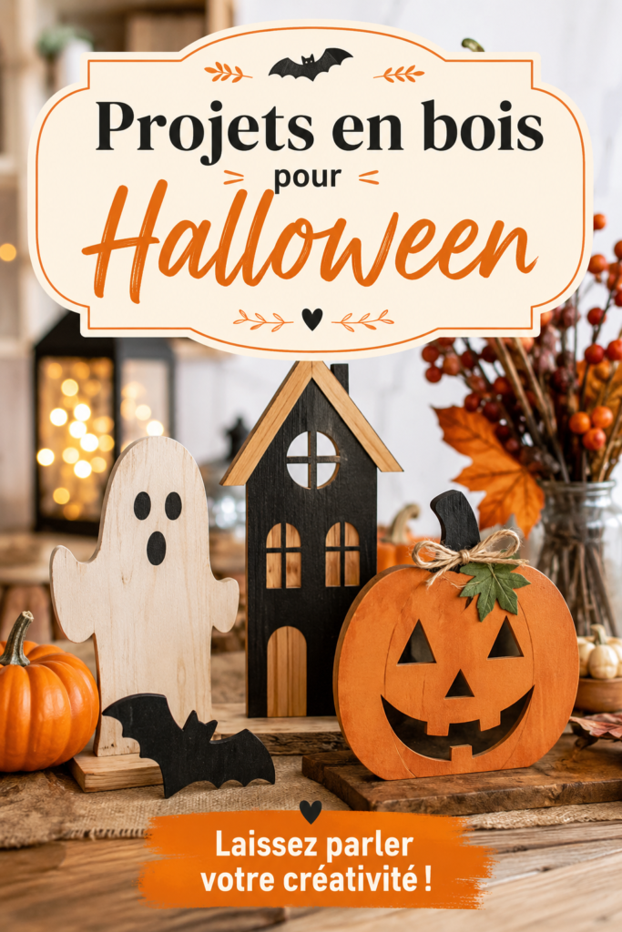 Décorations en bois d'Halloween avec des touches bohèmes dans un intérieur chaleureux.