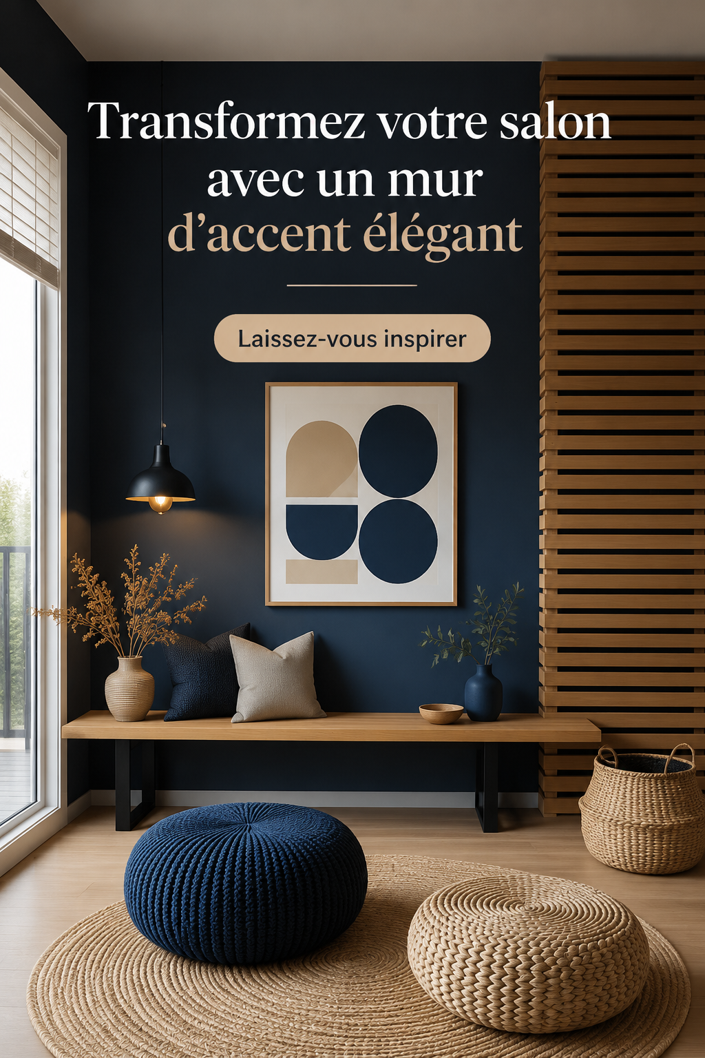 Salon avec un mur d'accent coloré et moderne, créant une ambiance chaleureuse