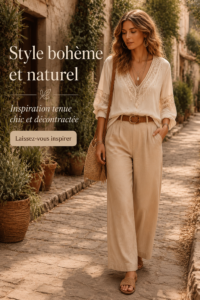 Femme portant une tenue boho chic décontractée en extérieur
