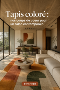 Une sélection de tapis colorés modernes dans un salon contemporain.