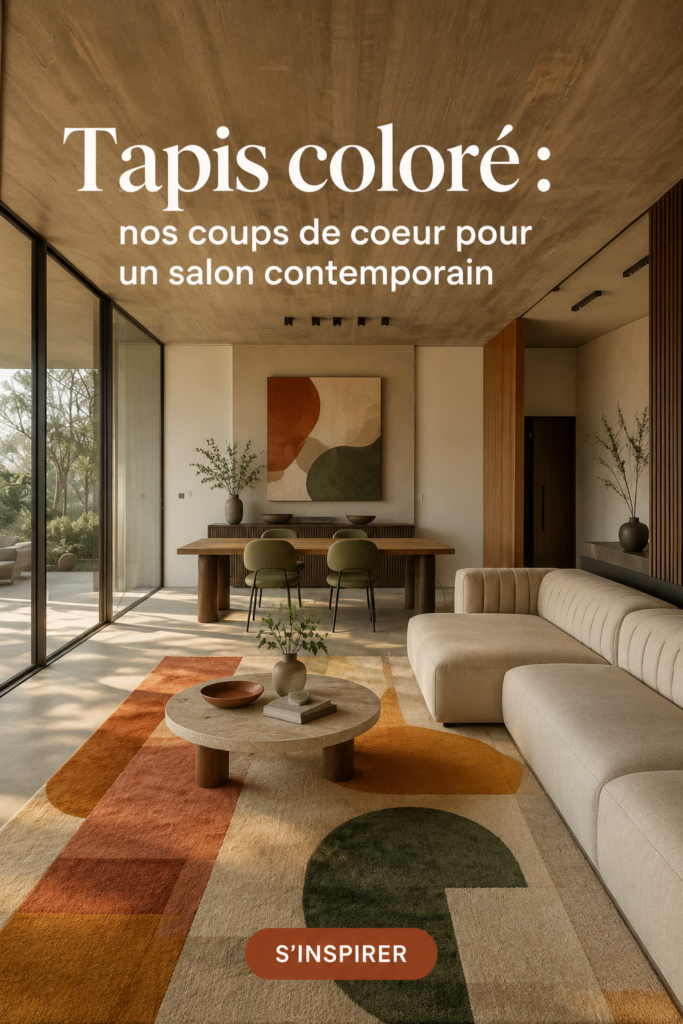 Une sélection de tapis colorés modernes dans un salon contemporain.