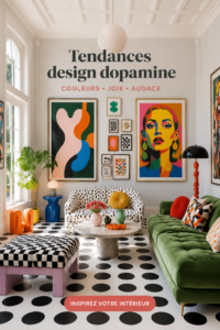 Intérieur coloré et accueillant inspiré par les tendances déco dopamine