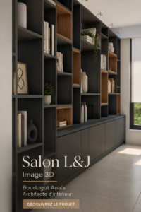Salon moderne aménagé par Anaïs Bourbigot, architecte d'intérieur, mettant en valeur des designs contemporains.