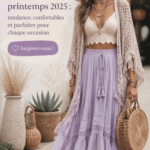 Un assortiment de tenues bohèmes printanières sur un fond lumineux.