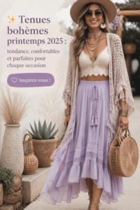 Un assortiment de tenues bohèmes printanières sur un fond lumineux.