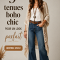 Femme portant une tenue boho chic avec des motifs floraux et des accessoires élégants