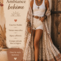 Une femme portant une tenue Boho Chic avec des couches fluides et des bijoux colorés