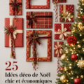 Un intérieur décoré pour Noël dans un style bohème, avec des ornements naturels et des éclairages doux.