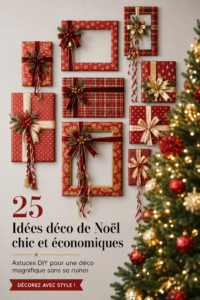 Un intérieur décoré pour Noël dans un style bohème, avec des ornements naturels et des éclairages doux.