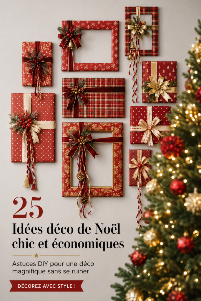 Un intérieur décoré pour Noël dans un style bohème, avec des ornements naturels et des éclairages doux.
