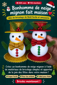 Un bonhomme de neige fait maison en coton avec boutons colorés, symbolisant la magie de Noël.