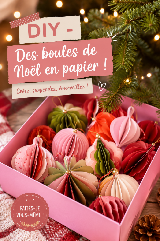 Boules de Noël en papier colorées et décoratives dans un sapin bohème