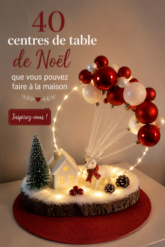 Un centre de table de Noël bohème avec des éléments naturels et des décorations chaleureuses.