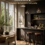 Cuisine bohème lumineuse avec lumière naturelle