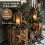 Entrée décorée pour les fêtes dans un style bohème, avec des touches chaleureuses.
