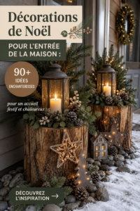Entrée décorée pour les fêtes dans un style bohème, avec des touches chaleureuses.