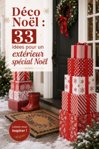 Jardin joliment décoré pour Noël avec des lumières et des ornements festifs dans un style bohème.