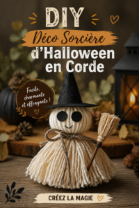 Déco sorcière en corde pour Halloween dans un intérieur bohème.