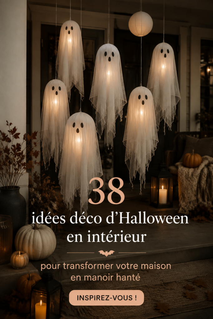 Intérieur décoré dans un style bohème pour Halloween avec des éléments naturels et chaleureux.