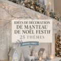 Cheminée décorée pour Noël avec des éléments bohèmes et festifs.