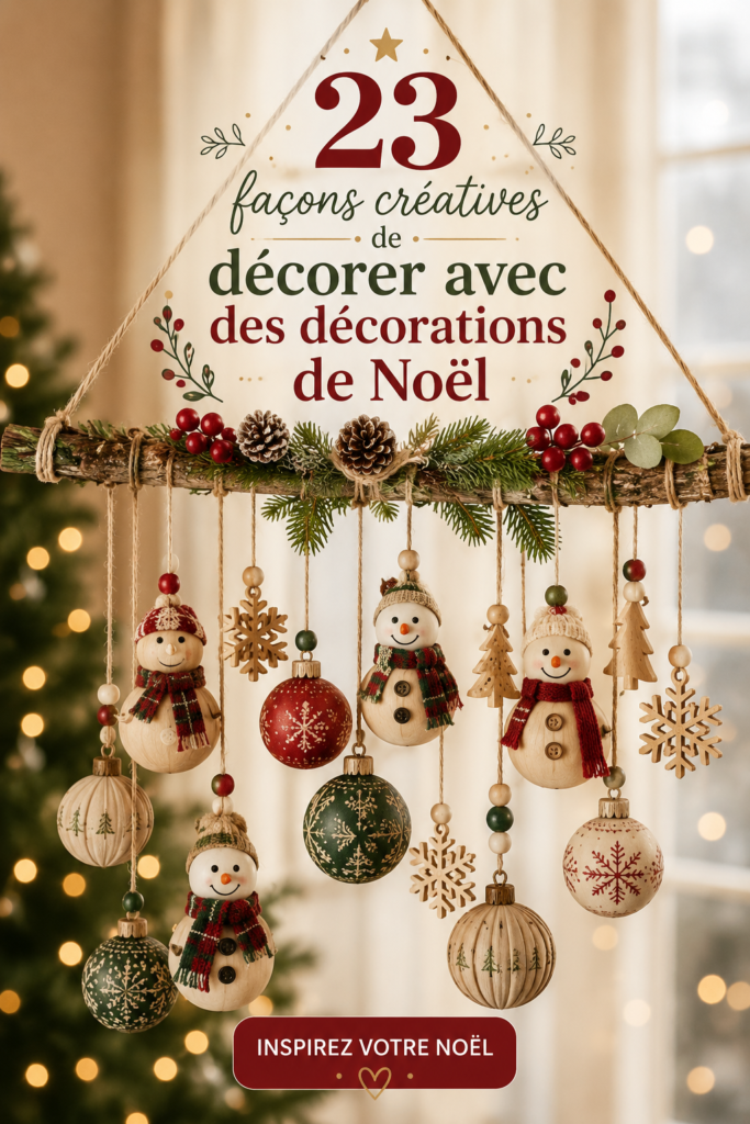 Décoration intérieure avec des ornements de Noël dans un style bohème