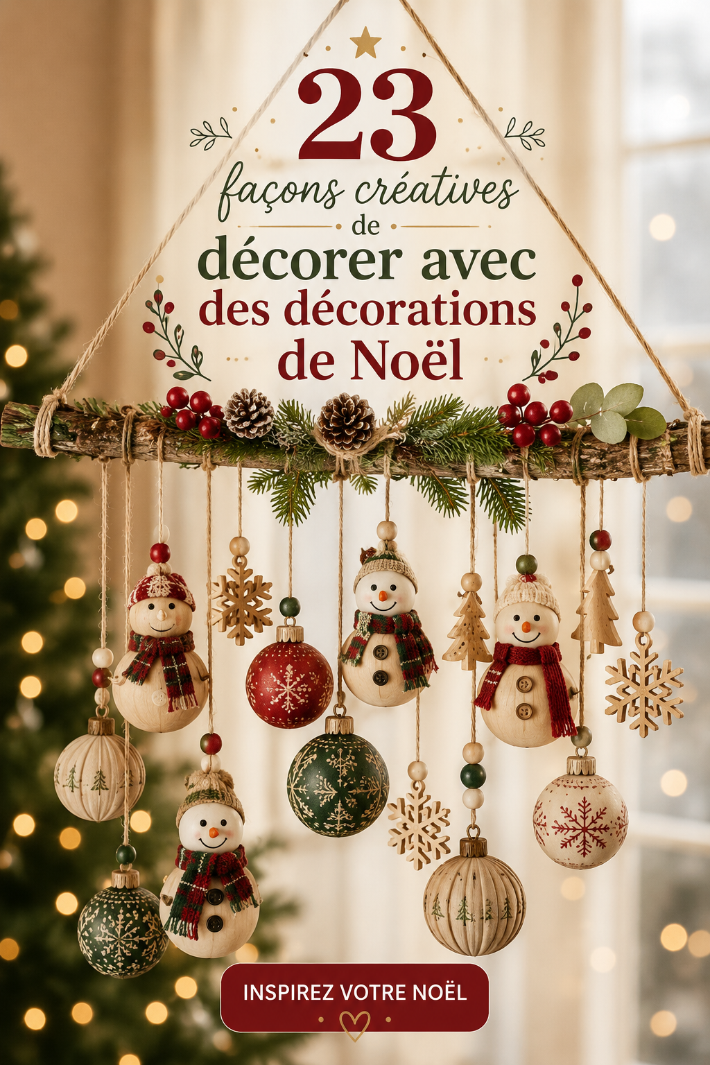 Décoration intérieure avec des ornements de Noël dans un style bohème