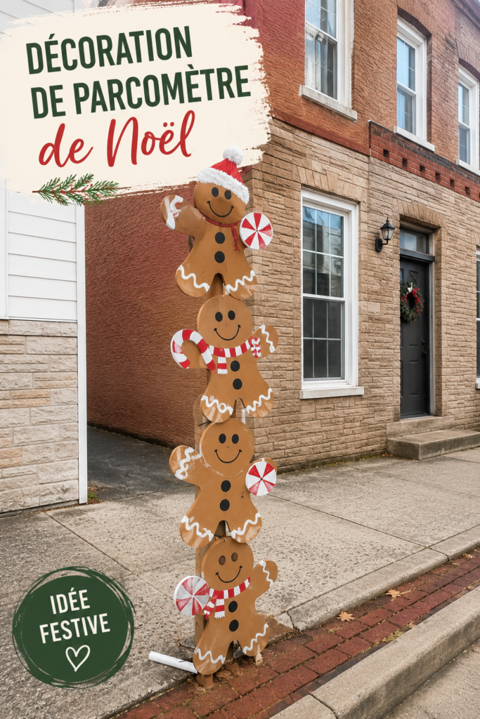Stationnement décoré pour Noël avec des lumières et des ornements colorés