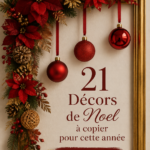 Un salon décoré pour Noël dans un style bohème, avec des guirlandes lumineuses et des éléments naturels.