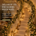 Escalier décoré pour Noël avec guirlandes lumineuses et accessoires bohèmes