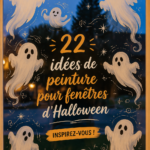 Fenêtre peinte pour Halloween dans un style bohème, avec motifs colorés et chaleureux.