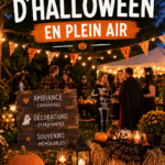 Fête d'Halloween en plein air avec des décorations bohèmes.