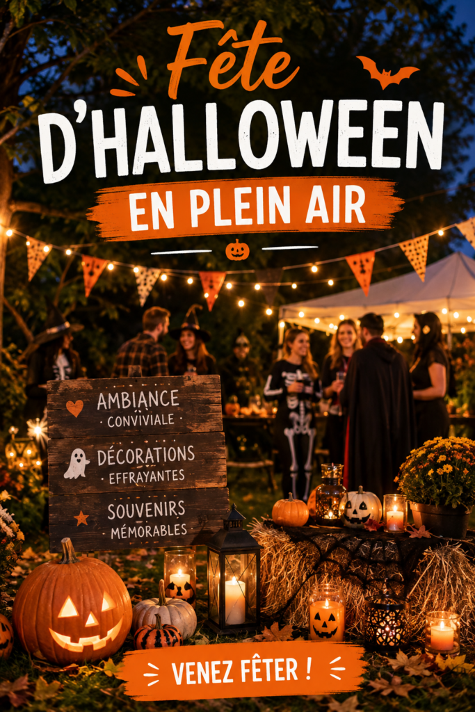 Fête d'Halloween en plein air avec des décorations bohèmes.