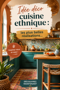 Cuisine décorée dans un style ethnique avec des éléments chaleureux.