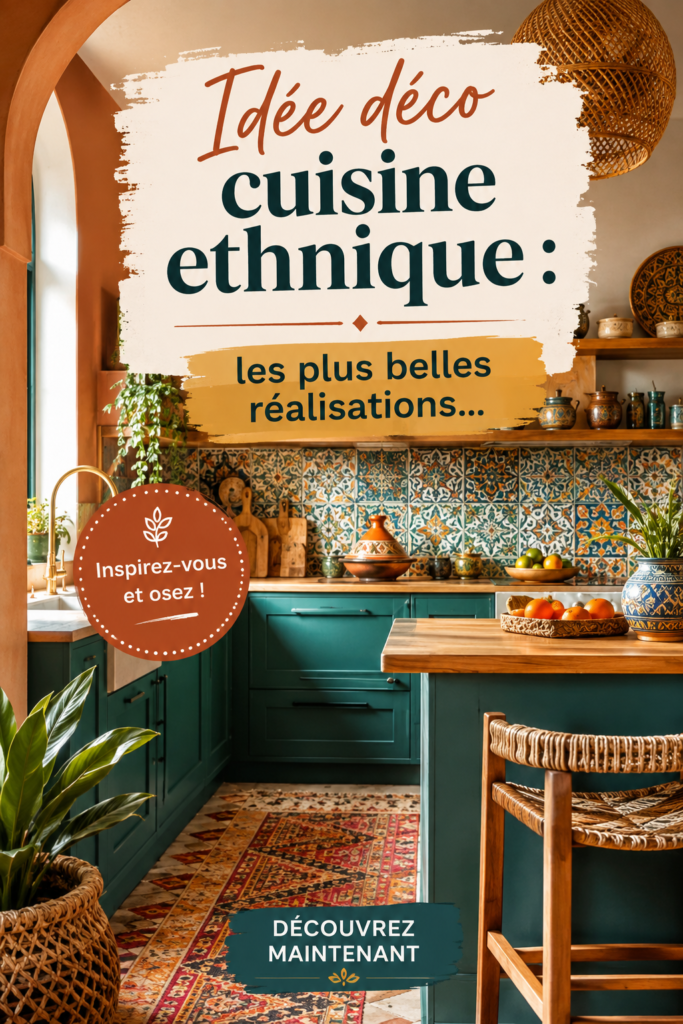 Cuisine décorée dans un style ethnique avec des éléments chaleureux.