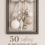 Un salon décoré pour Noël dans un style bohème, avec des éléments naturels et chaleureux.