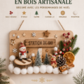 Mini rondins en bois décorés pour une ambiance festive et chaleureuse.