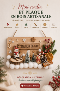 Mini rondins en bois décorés pour une ambiance festive et chaleureuse.