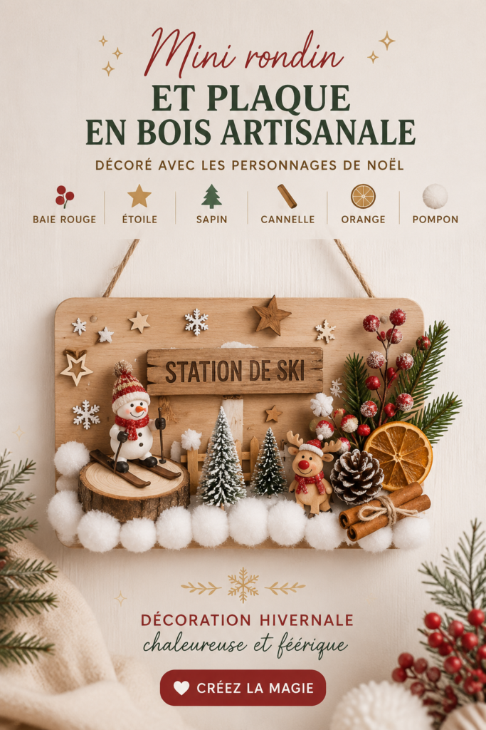 Mini rondins en bois décorés pour une ambiance festive et chaleureuse.