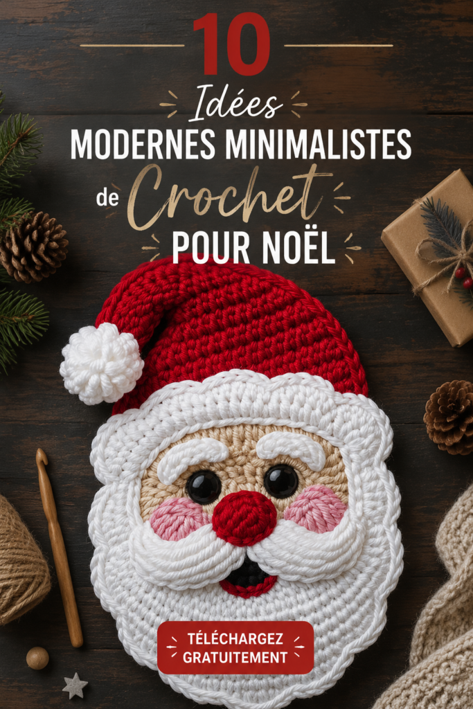 Modèles de crochet minimalistes pour Noël sur une table en bois