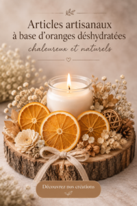 Objets de décoration en oranges séchées sur fond bohème
