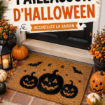Paillasson d'Halloween décoré avec des motifs festifs
