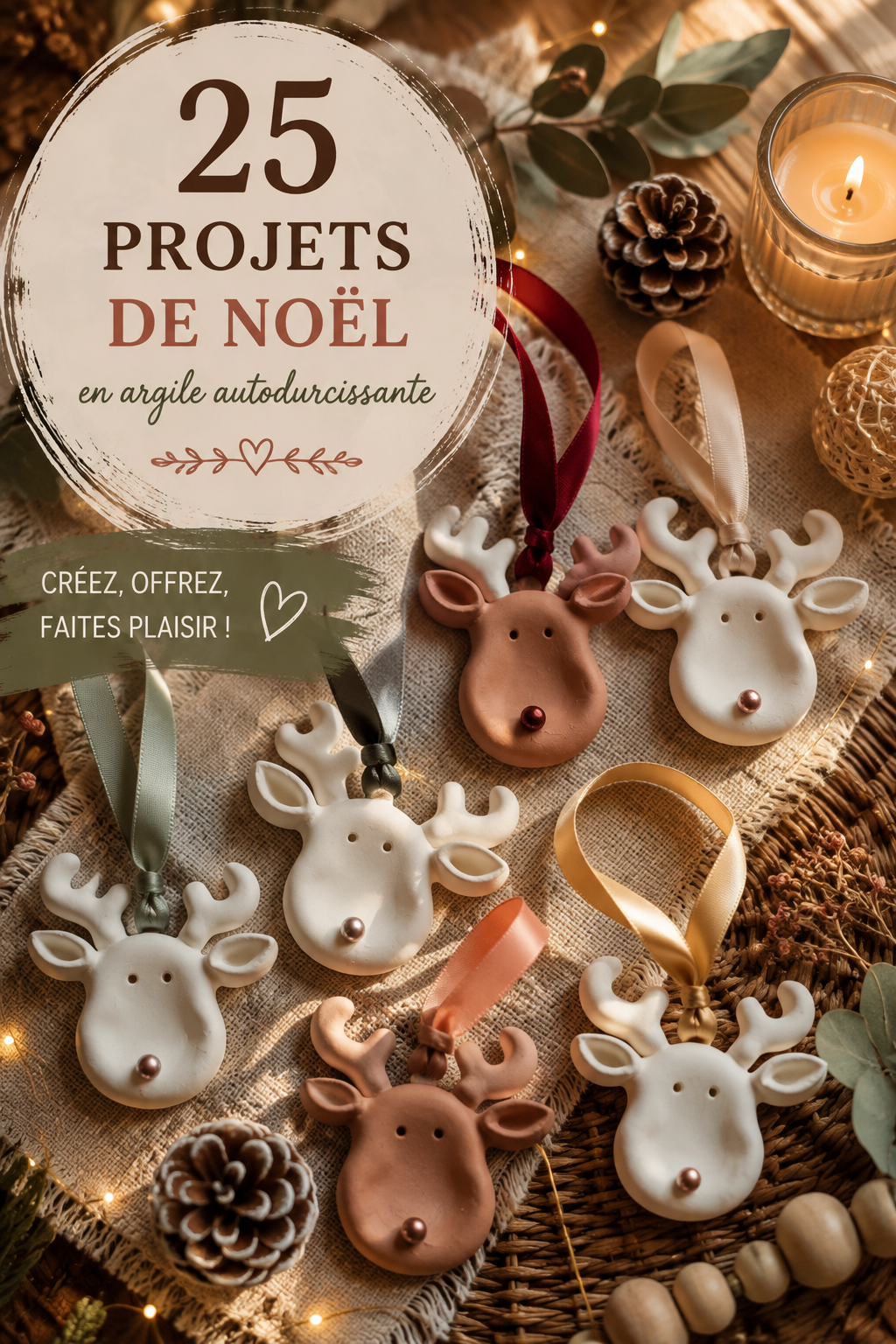 Projets créatifs en argile autodurcissante pour Noël dans un style bohème.
