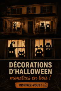 Silhouette en bois représentant un monstre d'Halloween décorant une maison avec style.