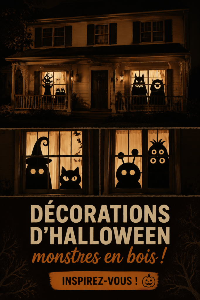 Silhouette en bois représentant un monstre d'Halloween décorant une maison avec style.