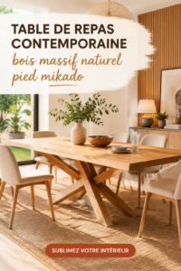 Une belle table de repas en bois massif avec un design moderne