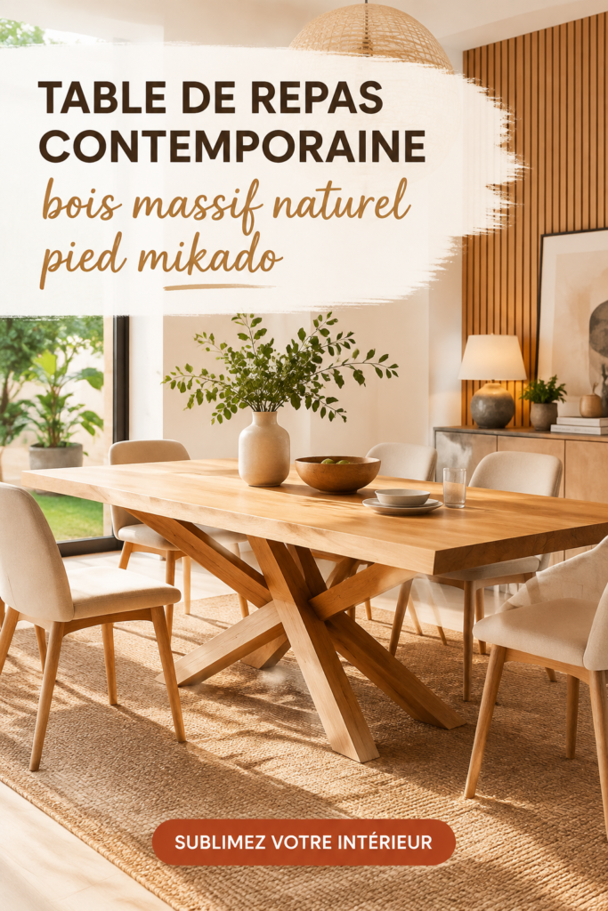 Une belle table de repas en bois massif avec un design moderne