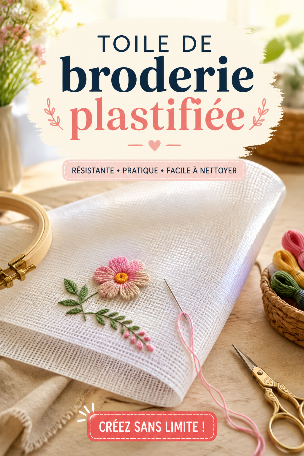 Toile de broderie plastifiée décorant un mur intérieur dans un style bohème