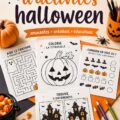 Activités d'Halloween avec des feuilles décoratives créées à la main.